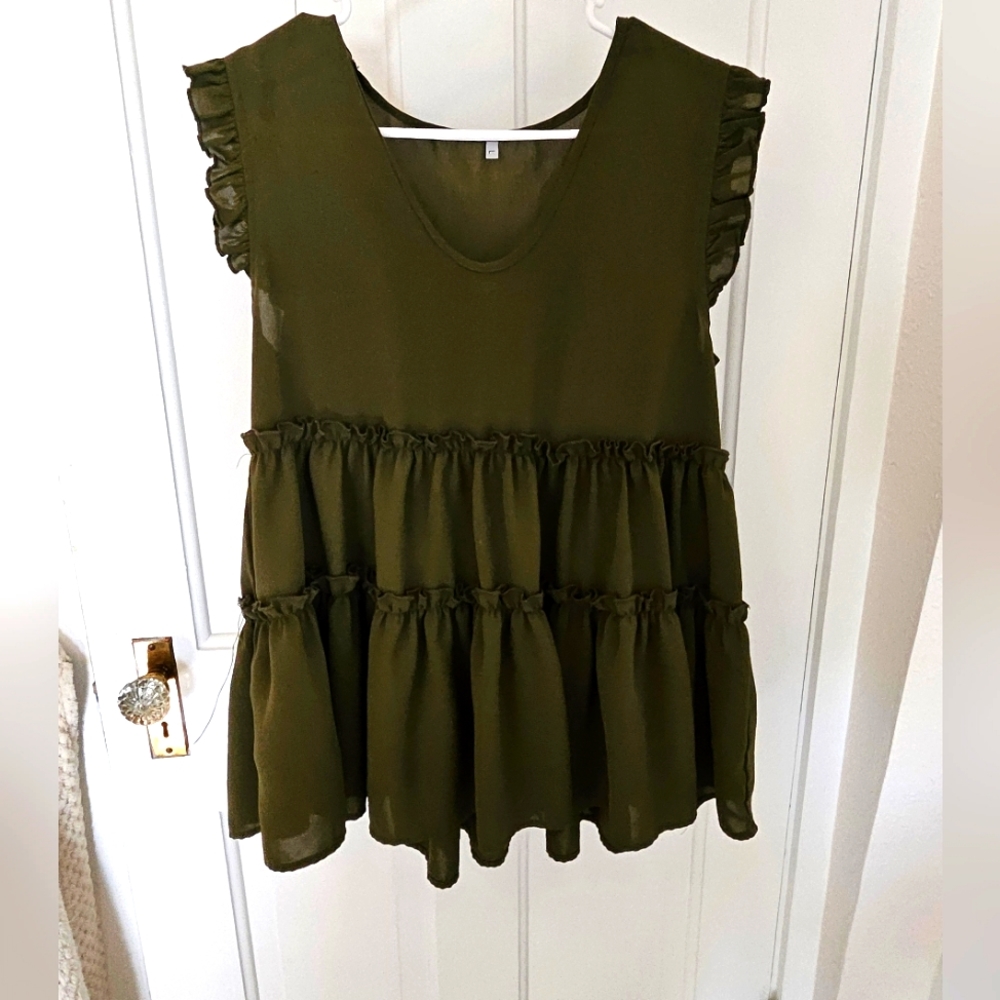 Womens Cap Sleeve Top, Dark Green, Size Large